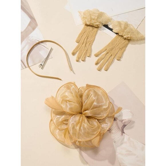 Feather Fascinator Hat and Gloves Set Women Tea Derby Wedding Accessories main image 4